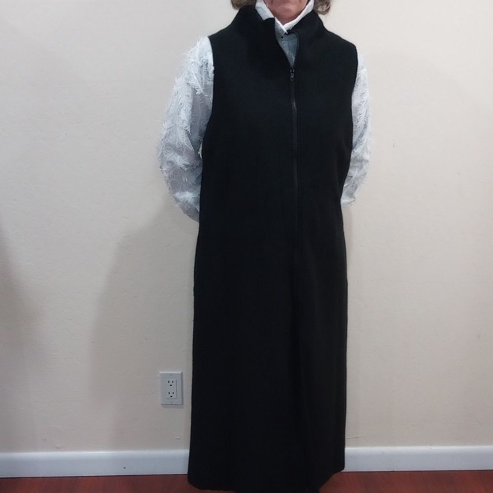 Noolan Felted Linen Black Sleeveless Zip Front Dress Duster Jacket - L - Finland